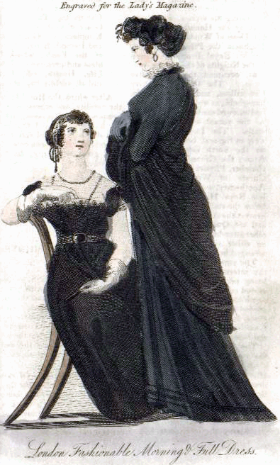 fashion plate of November 1810 mourning dresses